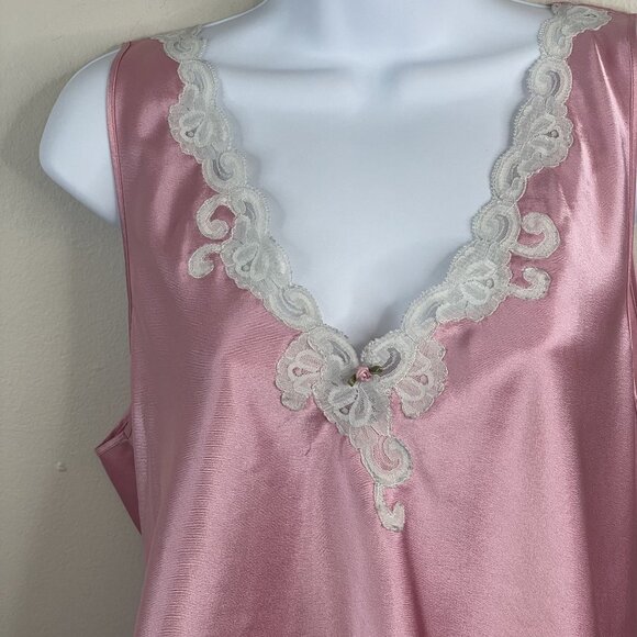 Oscar De La Renta Vintage Silky Coquette Cami Tank Large Lace Trim Satin Layer - Picture 2 of 8